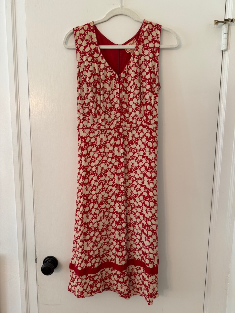 April Cornell Sleeveless Red and Cream Floral V-Neck Maxi Dress M